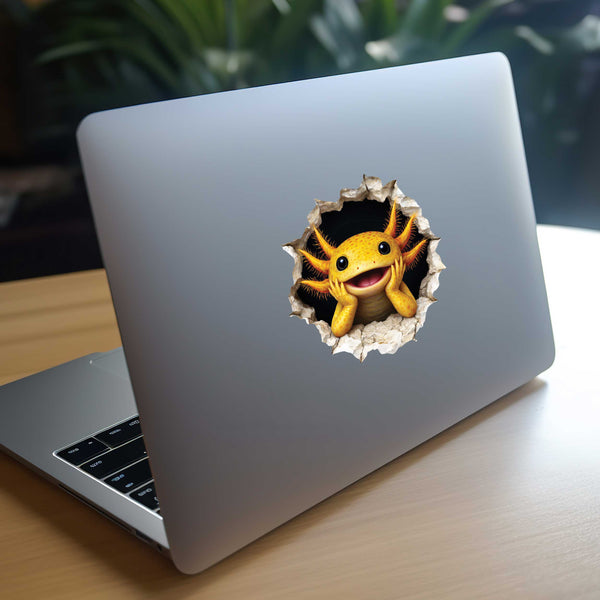 Yellow Axolotl Wall Hole Decal
