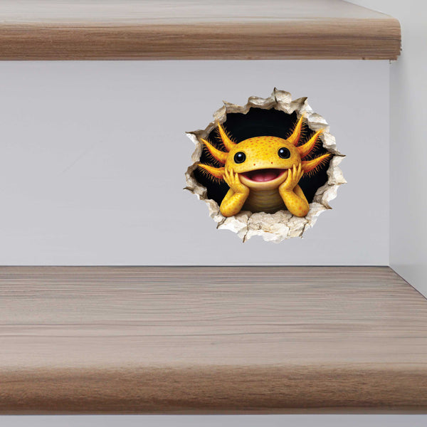 Yellow Axolotl Wall Hole Decal