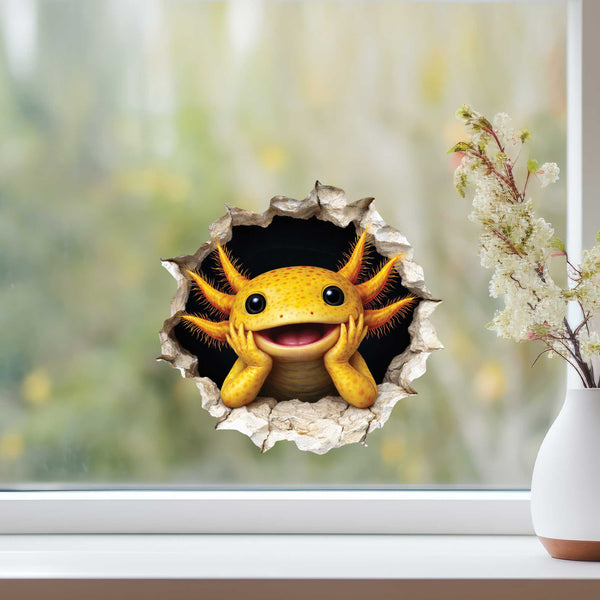 Yellow Axolotl Wall Hole Decal