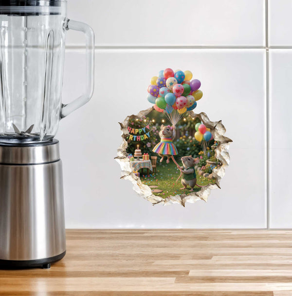 Birthday Balloon Lift-Off Mouse Hole Decal