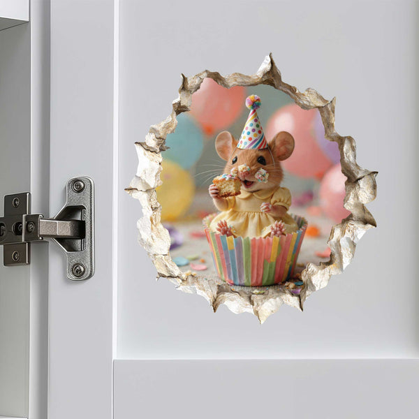 Birthday Cupcake Cutie Mouse Hole Decal
