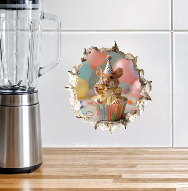 Birthday Cupcake Cutie Mouse Hole Decal