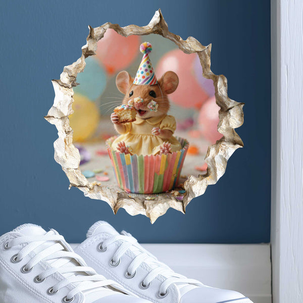Birthday Cupcake Cutie Mouse Hole Decal