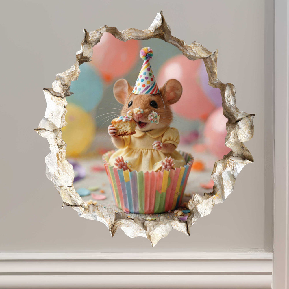 Birthday Cupcake Cutie Mouse Hole Decal
