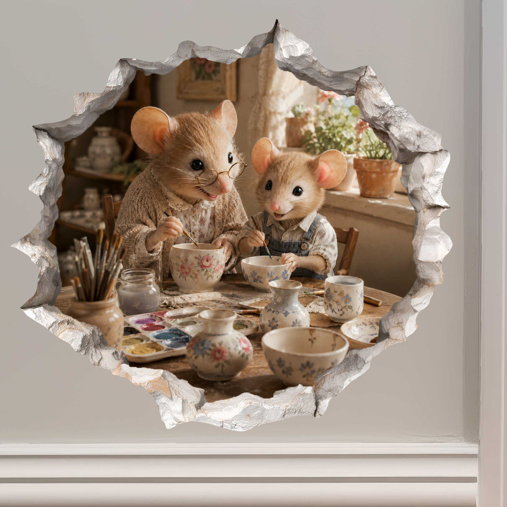 Grandma and Grandchild Craft Time Mouse Hole Decal