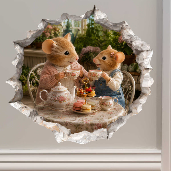 Granddaughter and Grandma Tea Party Mouse Hole Decal