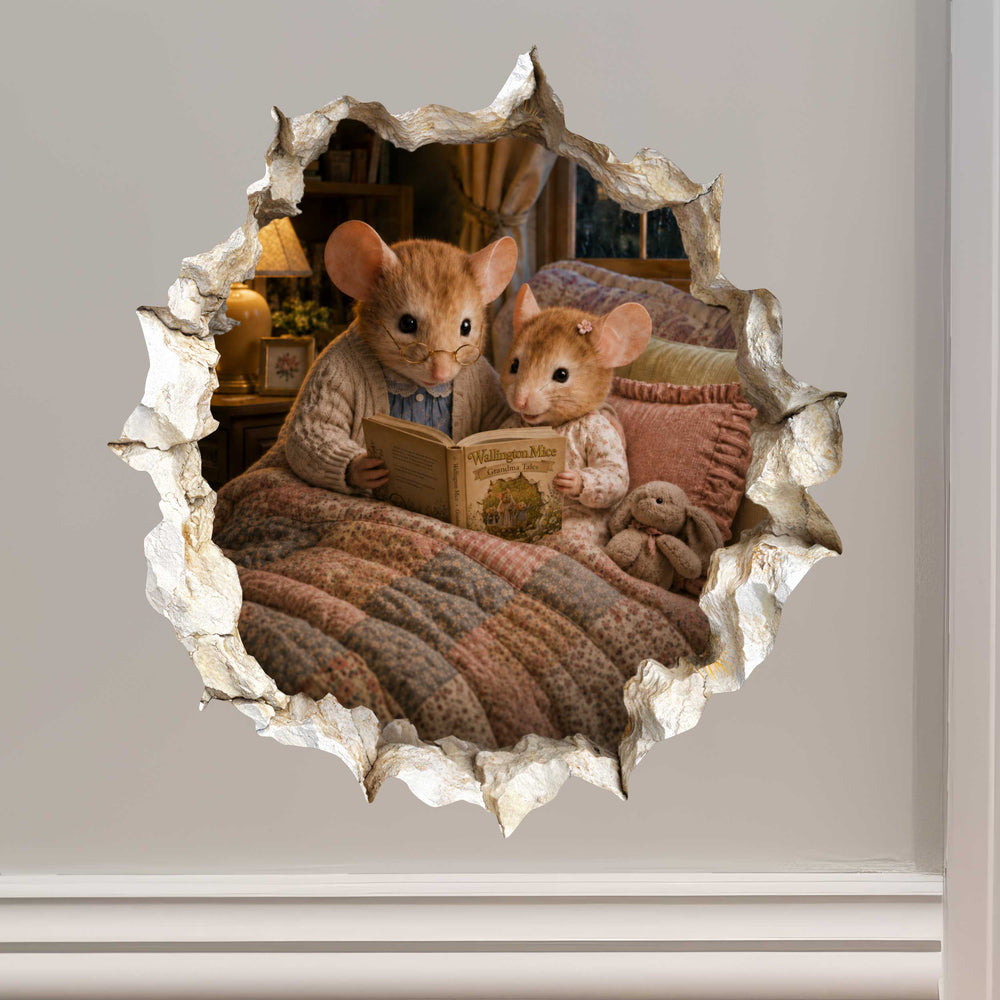 Granddaughter and Grandma Bedtime Story Mouse Hole Decal