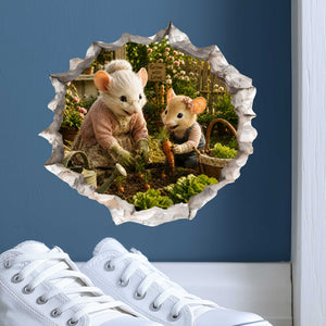Granddaughter and Grandma Gardening Mouse Hole Decal