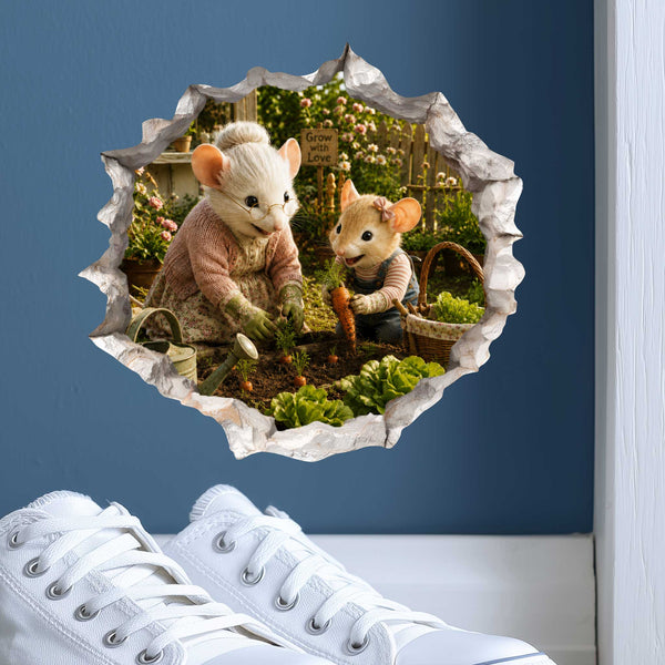 Granddaughter and Grandma Gardening Mouse Hole Decal