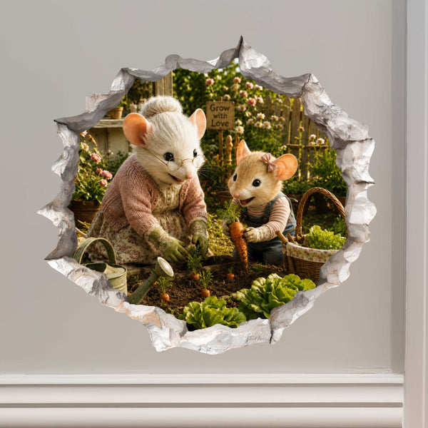 Granddaughter and Grandma Gardening Mouse Hole Decal