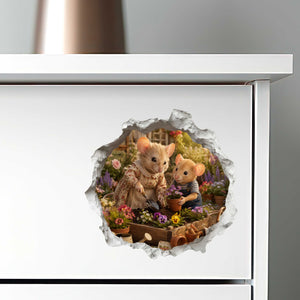 Grandson and Grandma Gardening Mouse Hole Decal