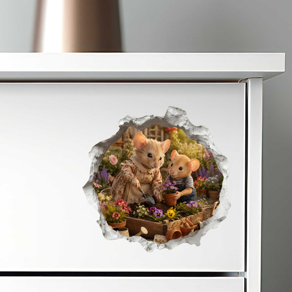Grandson and Grandma Gardening Mouse Hole Decal