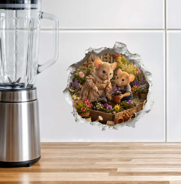 Grandson and Grandma Gardening Mouse Hole Decal