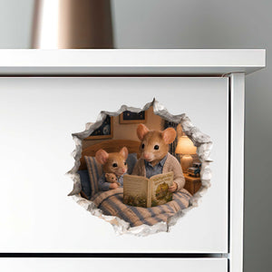 Grandson and Grandma Reading Mouse Hole Decal