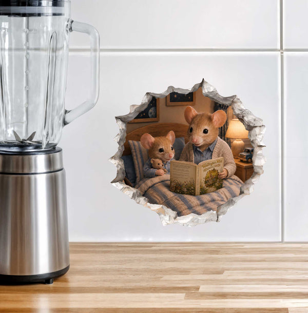 Grandson and Grandma Reading Mouse Hole Decal