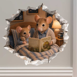 Grandson and Grandma Reading Mouse Hole Decal