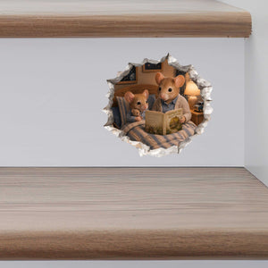 Grandson and Grandma Reading Mouse Hole Decal