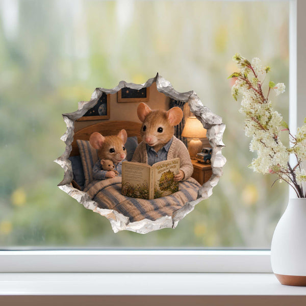 Grandson and Grandma Reading Mouse Hole Decal