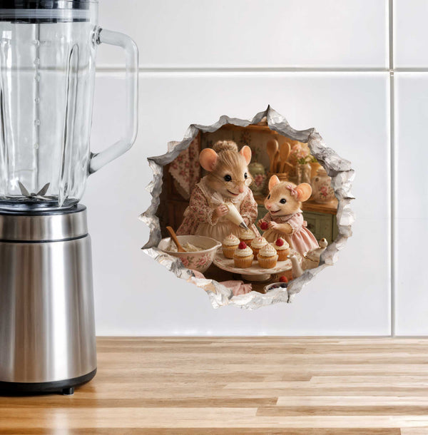 Granddaughter and Grandma Baking Day Mouse Hole Decal