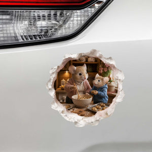 Grandson and Grandma Making Cookies Mouse Hole Decal