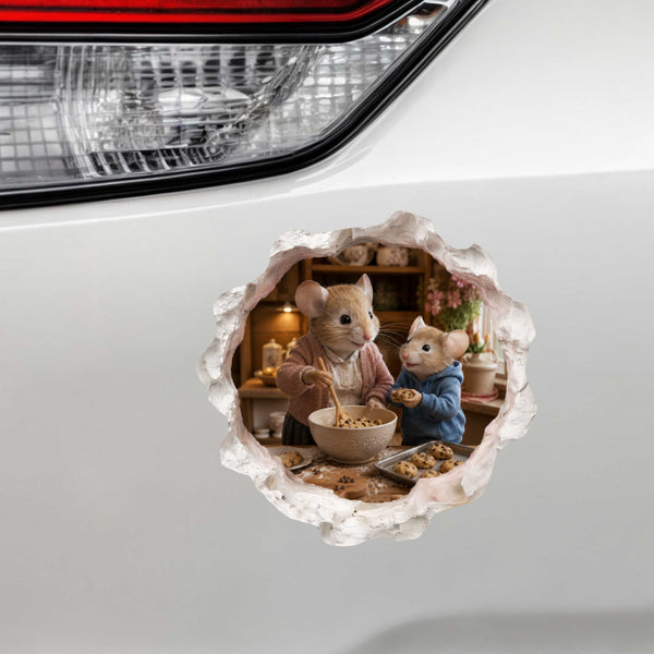Grandson and Grandma Making Cookies Mouse Hole Decal