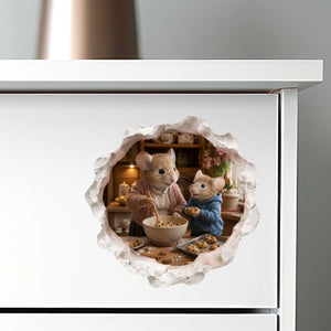 Grandson and Grandma Making Cookies Mouse Hole Decal