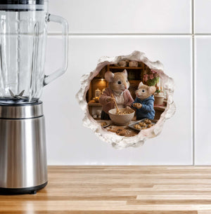 Grandson and Grandma Making Cookies Mouse Hole Decal