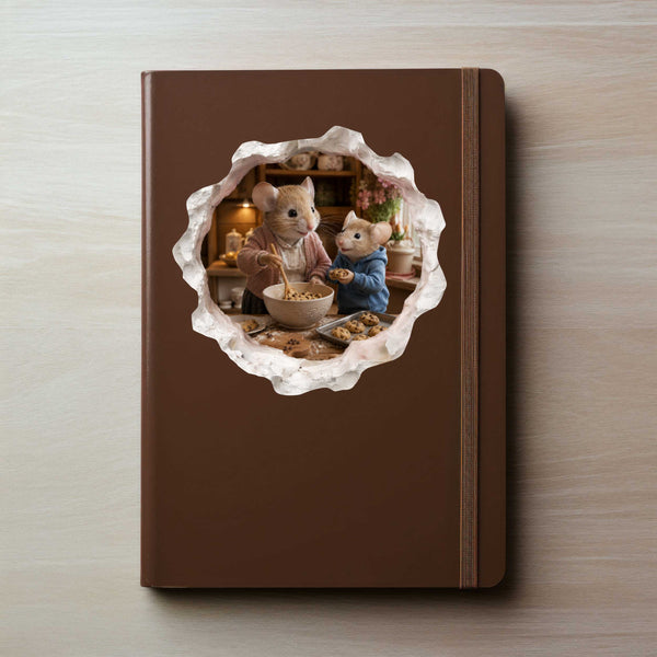 Grandson and Grandma Making Cookies Mouse Hole Decal