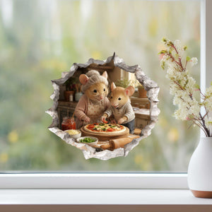 Grandson and Grandma Pizza Night Mouse Hole Decal