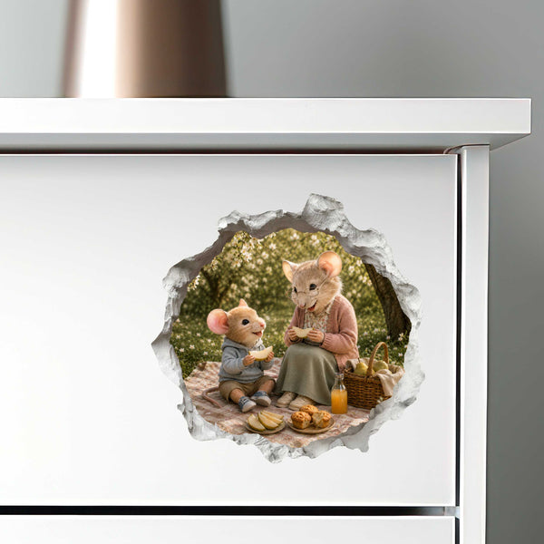 Grandson and Grandma Picnic Time Mouse Hole Decal