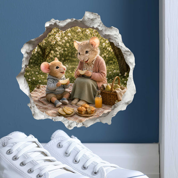 Grandson and Grandma Picnic Time Mouse Hole Decal