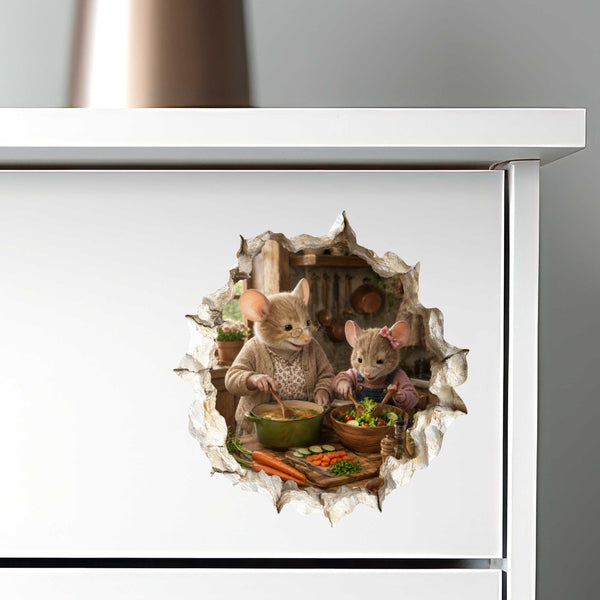 Granddaughter and Grandma Cooking Together Mouse Hole Decal