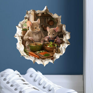 Granddaughter and Grandma Cooking Together Mouse Hole Decal