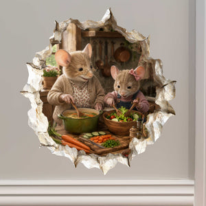 Granddaughter and Grandma Cooking Together Mouse Hole Decal