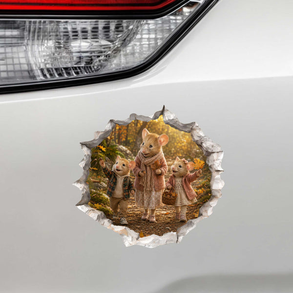 Grandkids and Grandma Fall Walk Mouse Hole Decal