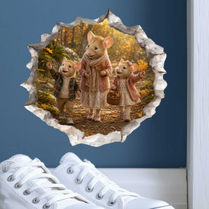 Grandkids and Grandma Fall Walk Mouse Hole Decal