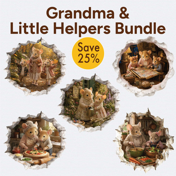 Grandma and Little Helpers Mouse Hole Decal Bundle