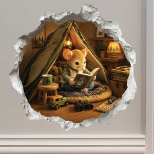 Reading Boy Mouse Hole Wall Decal