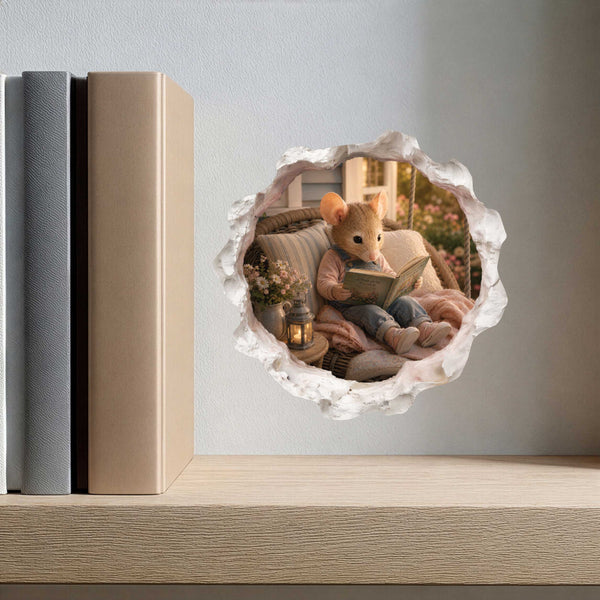 Reading Girl Mouse Hole Wall Decal