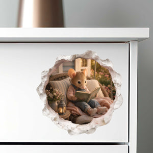 Reading Girl Mouse Hole Wall Decal
