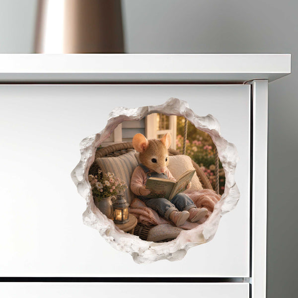 Reading Girl Mouse Hole Wall Decal