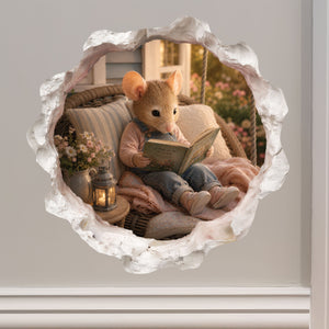 Reading Girl Mouse Hole Wall Decal