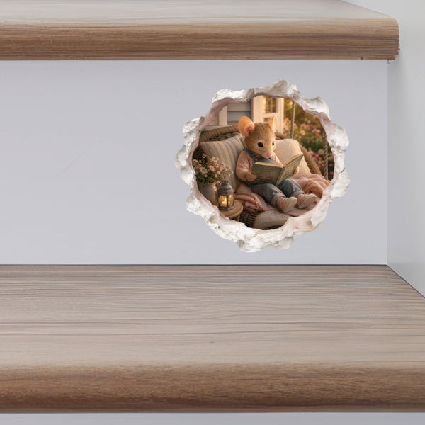 Reading Girl Mouse Hole Wall Decal