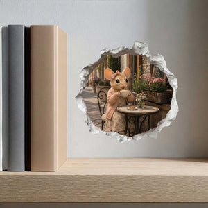 Coffee Break Cafe Girl Mouse Hole Decal