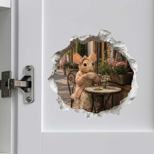 Coffee Break Cafe Girl Mouse Hole Decal