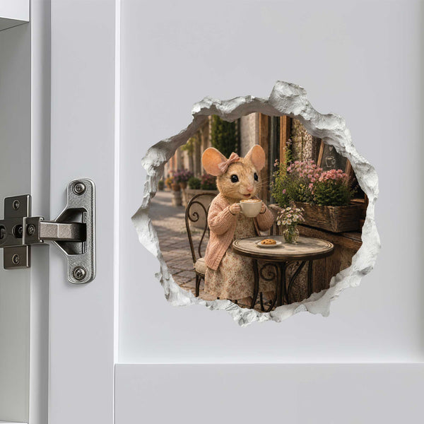 Coffee Break Cafe Girl Mouse Hole Decal