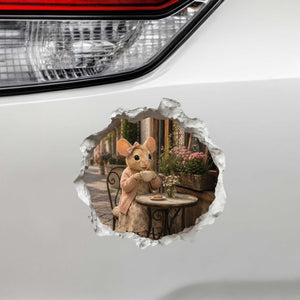 Coffee Break Cafe Girl Mouse Hole Decal