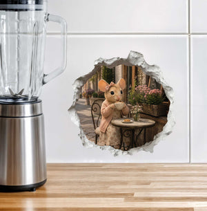 Coffee Break Cafe Girl Mouse Hole Decal