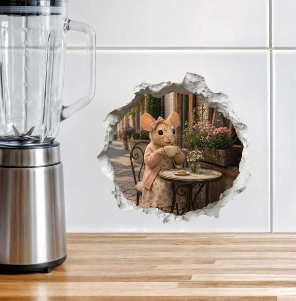 Coffee Break Cafe Girl Mouse Hole Decal