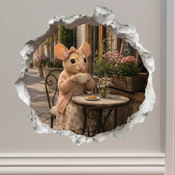 Coffee Break Cafe Girl Mouse Hole Decal